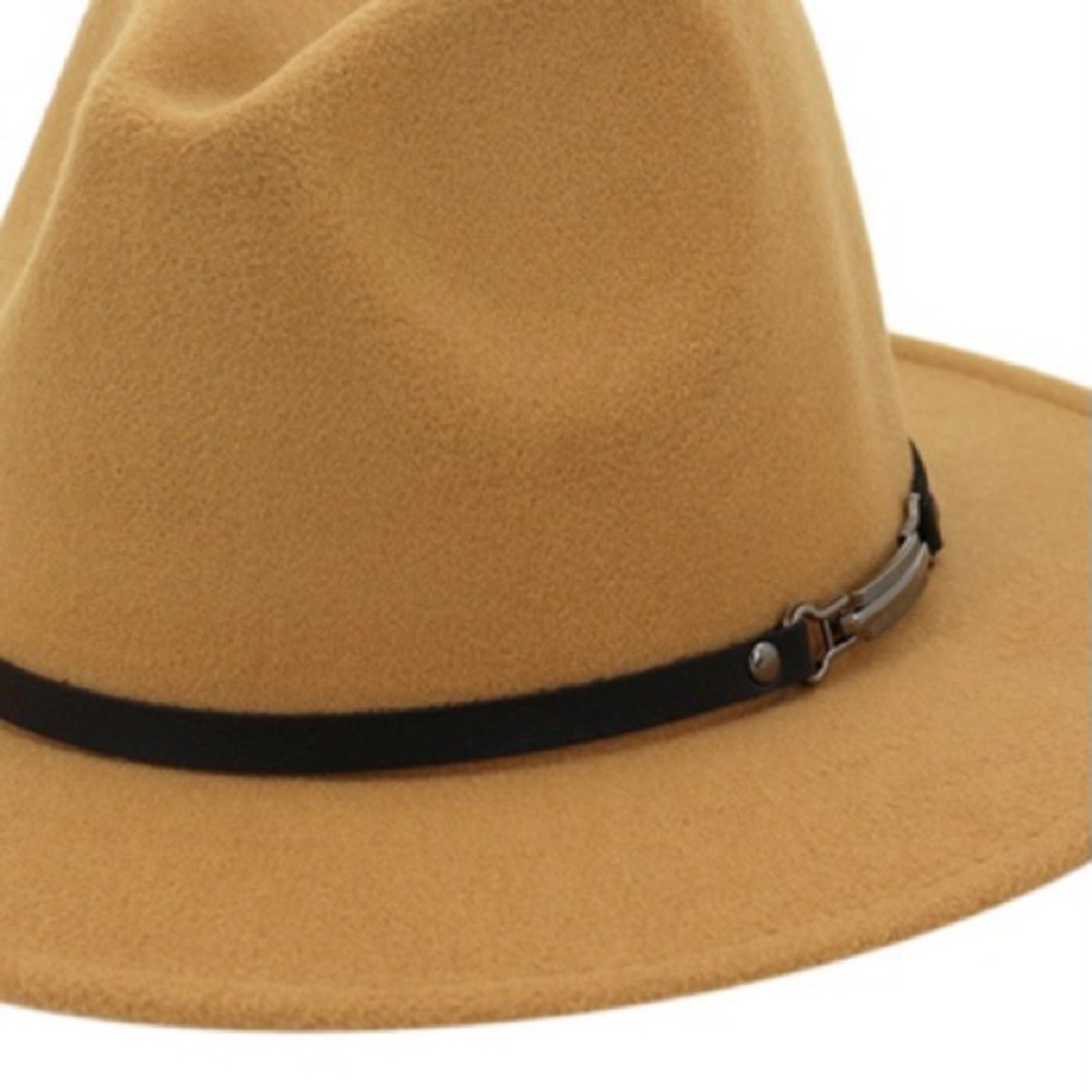 TAN FEDORA WITH BLACK STRAP-STRUCTURED HAT-NEW - Picture 4 of 5